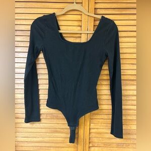 Madewell Black Scoop Neck Long Sleeve Thong Bodysuit